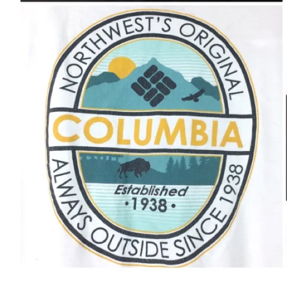 Columbia Mens L White Logo Cotton 2-Sided S/S Graphic Tee - Picture 2 of 4